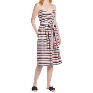 NWT 1901 Nordstrom Multi Striped Strappy A-Line Midi Dress Womens Size 14 Preppy